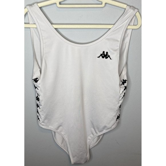 Kappa Bodysuit Women’s Medium White Black Top Low Back Sleeveless Shirt - Picture 1 of 6